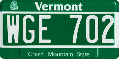 VT license plate WGE702