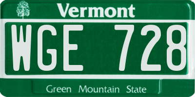 VT license plate WGE728