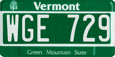 VT license plate WGE729