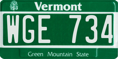 VT license plate WGE734