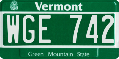 VT license plate WGE742