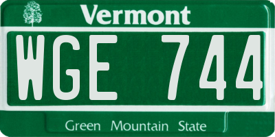 VT license plate WGE744