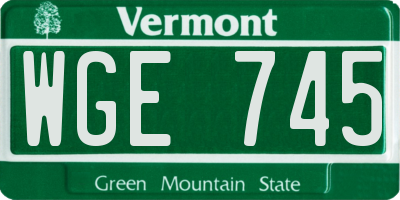 VT license plate WGE745