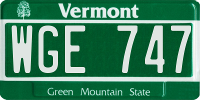 VT license plate WGE747