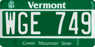 VT license plate WGE749
