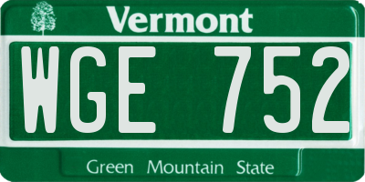 VT license plate WGE752