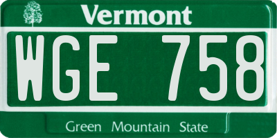 VT license plate WGE758