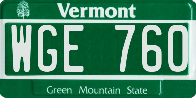 VT license plate WGE760