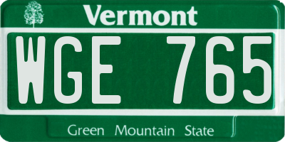 VT license plate WGE765