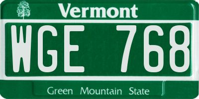 VT license plate WGE768