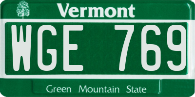 VT license plate WGE769