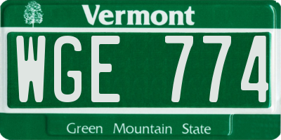 VT license plate WGE774