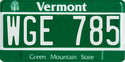 VT license plate WGE785