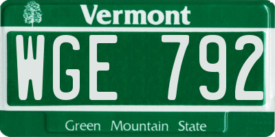 VT license plate WGE792