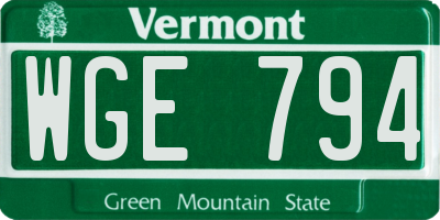 VT license plate WGE794