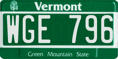 VT license plate WGE796