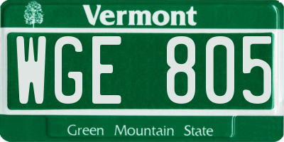 VT license plate WGE805