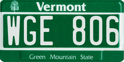 VT license plate WGE806