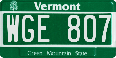 VT license plate WGE807