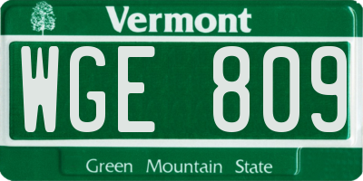 VT license plate WGE809