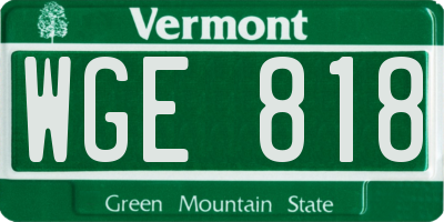 VT license plate WGE818