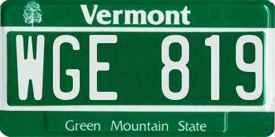 VT license plate WGE819
