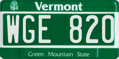 VT license plate WGE820