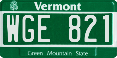 VT license plate WGE821