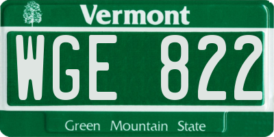 VT license plate WGE822