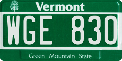 VT license plate WGE830