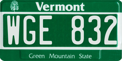 VT license plate WGE832