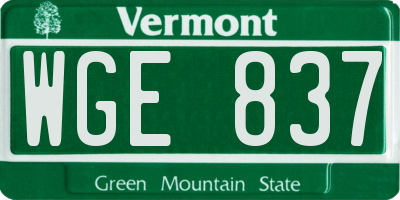 VT license plate WGE837