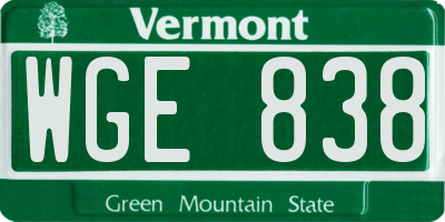 VT license plate WGE838