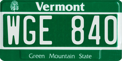 VT license plate WGE840