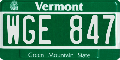 VT license plate WGE847