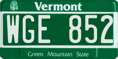 VT license plate WGE852