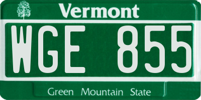 VT license plate WGE855
