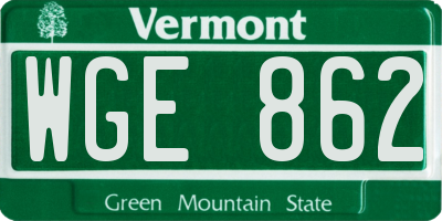 VT license plate WGE862