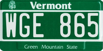 VT license plate WGE865