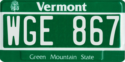 VT license plate WGE867