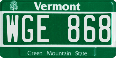 VT license plate WGE868