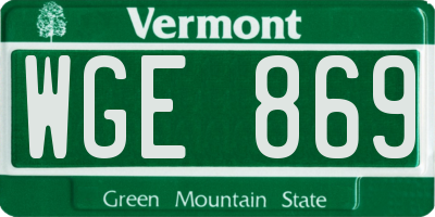 VT license plate WGE869