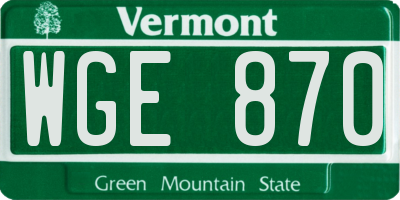 VT license plate WGE870
