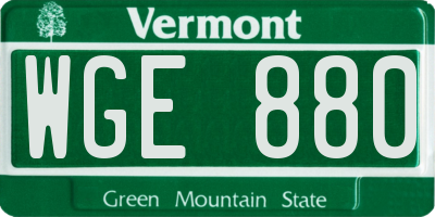 VT license plate WGE880