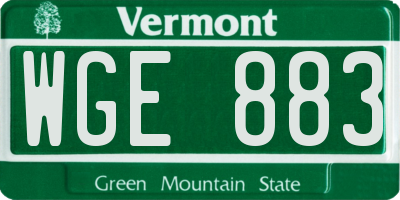 VT license plate WGE883