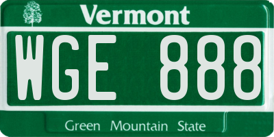 VT license plate WGE888
