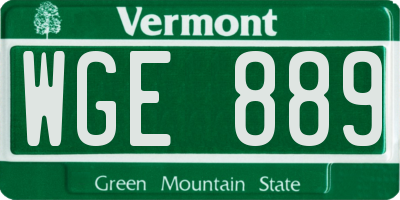 VT license plate WGE889