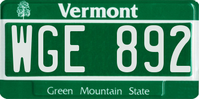 VT license plate WGE892