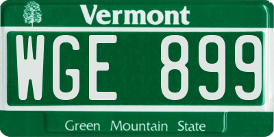 VT license plate WGE899