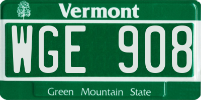 VT license plate WGE908
